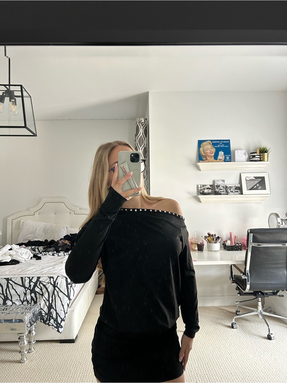 Black Off-Shoulder Stud-Trim Sweater